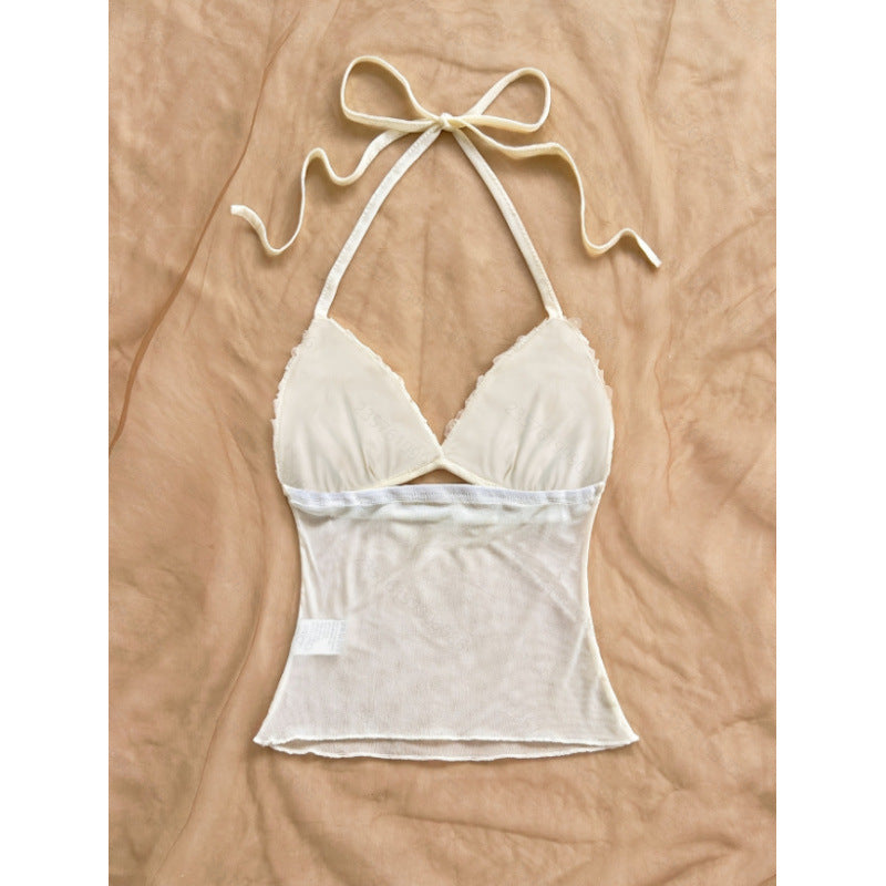 Dame Crop-top med volangdetaljer og lett stoff Skjora