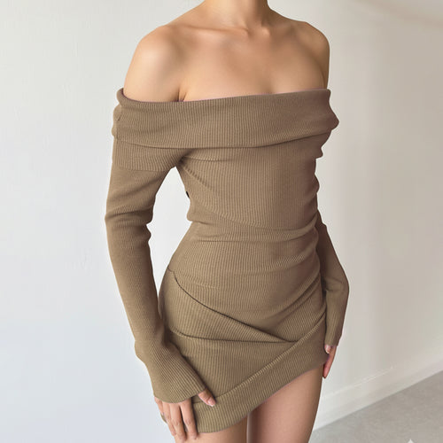 Dame figurtilpasset Off-Shoulder Kjole i ribbestrikk Skjora