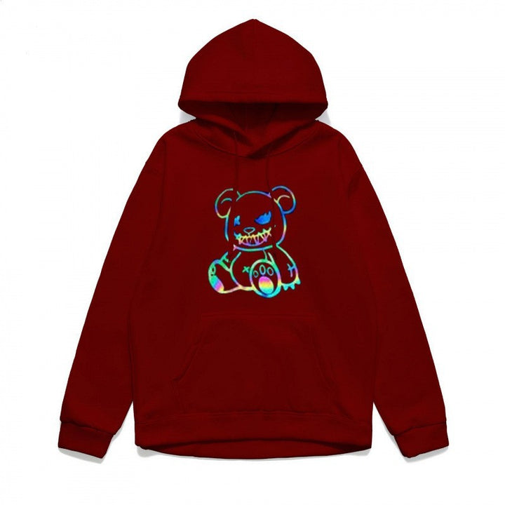 Damer hoodie sweatshirt med kult bjørnemotiv og behagelig passform Skjora