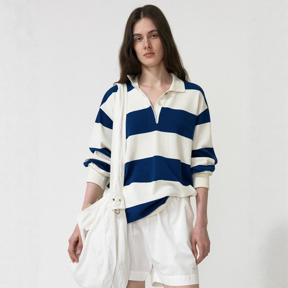 Dame Løs Polo skjorte med stripete design og lang arm Skjora
