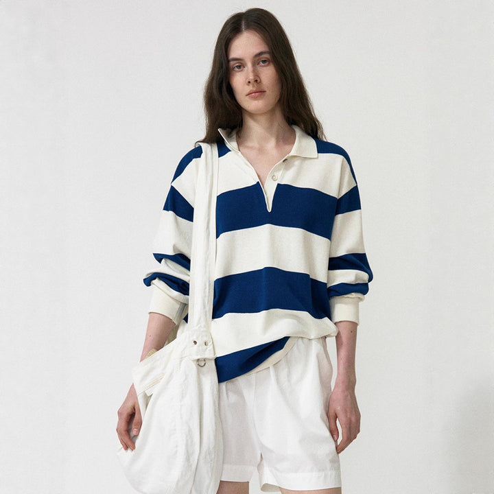 Dame Løs Polo skjorte med stripete design og lang arm Skjora