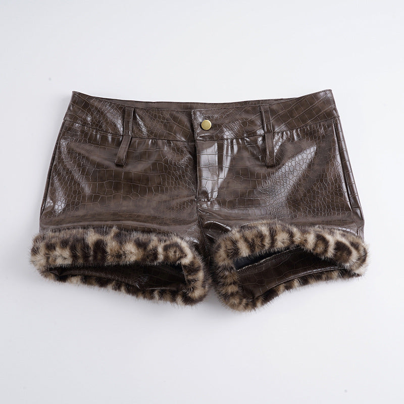 Dame lærshorts med leoparddetaljer Skjora