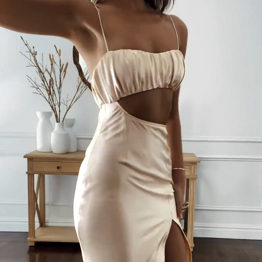 Damer Elegant Cut-Out Kjole med smale Spaghetti-stropper og drapert Overdel Skjora