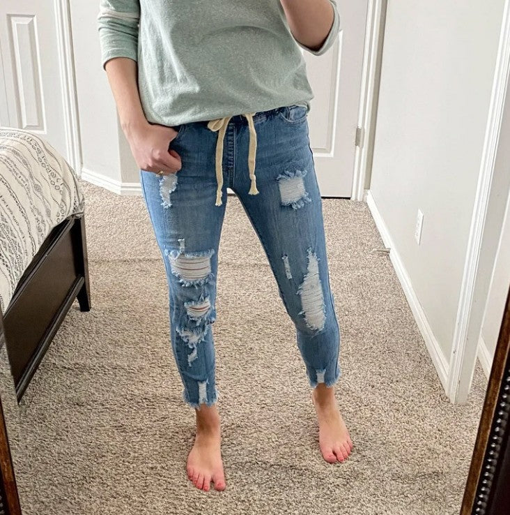 Dame Skinny Jeans med avslappet bruktutseende Skjora