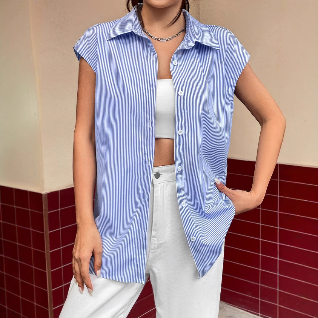 Dames uformell stripete bluse med oversized passform og knappedetaljer Skjora