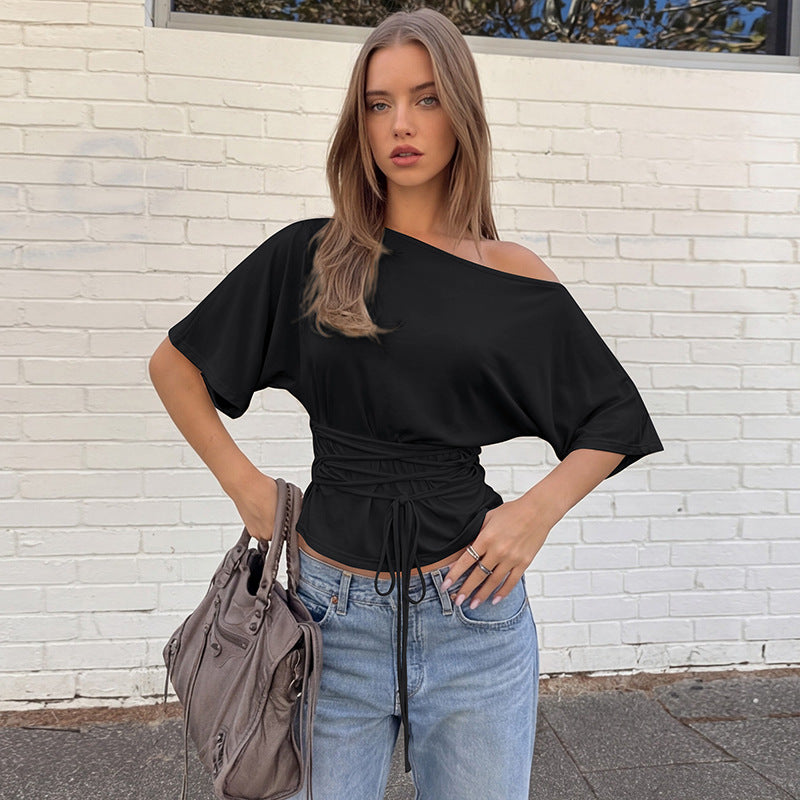 Damer Elegant En-Skulder Overdel med lett stretch Skjora