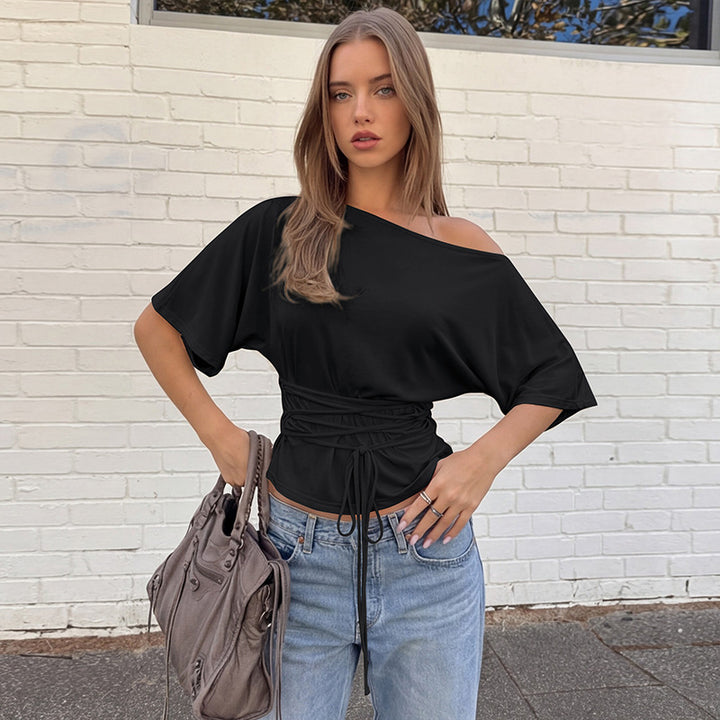 Damer Elegant En-Skulder Overdel med lett stretch Skjora