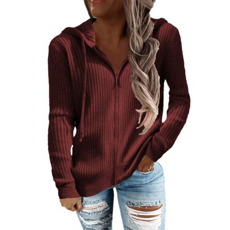 Kvinnes stripet hettegenser med hel glidelås og mansjetter Skjora