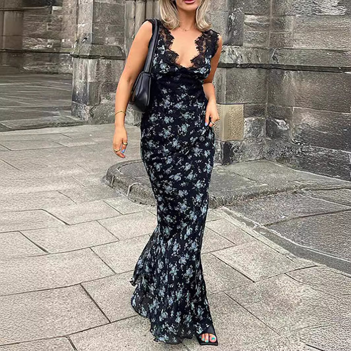 Dame Maxikjole med florale spissdetaljer Skjora