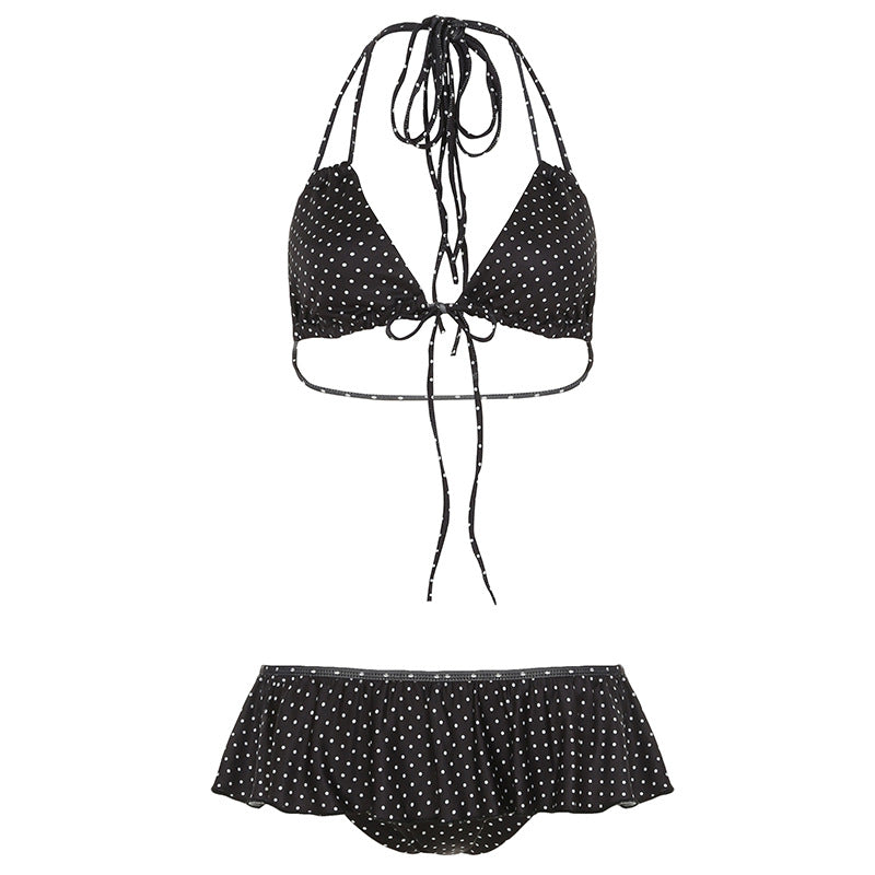 Damer leken triangel-bikini-set med volanger og bånd Skjora
