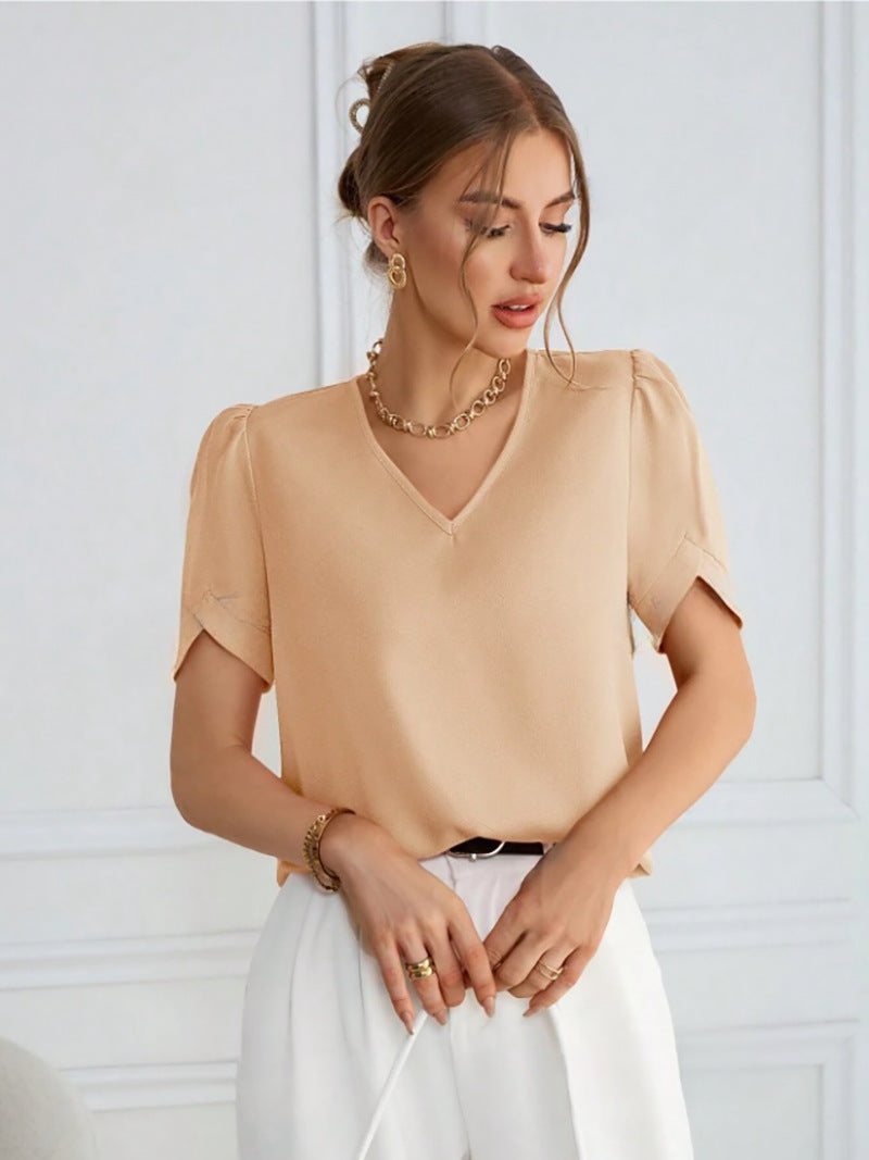 Damer V-halsbluse med puffermede