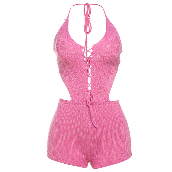 Dame strikket badedrakt med dyp V-hals og elegant Lace-Up design Skjora