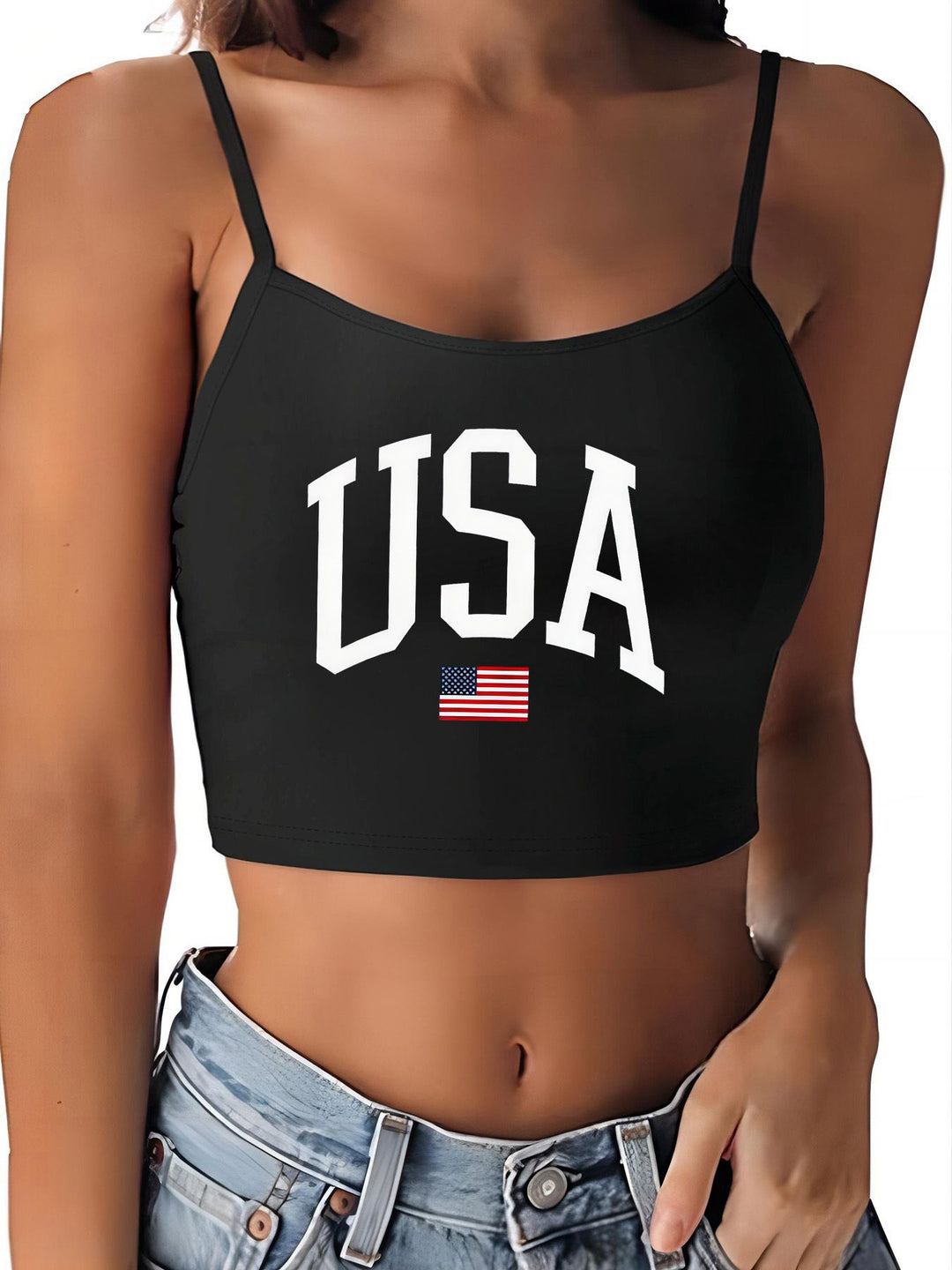 Dame Crop-Top med motiverende statementtrykk og tynne spaghetti-stropper Skjora