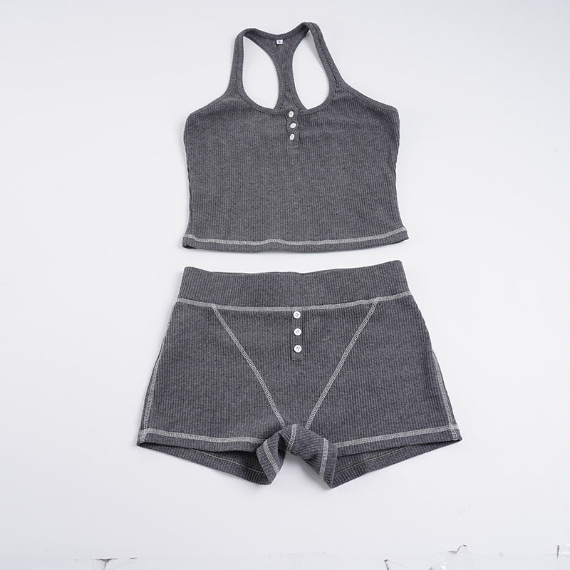 Damer Sporty topp- og shorts-sett laget av mykt ribbmateriale Skjora