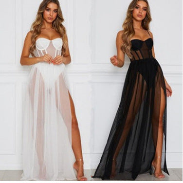 Damen aufregendes Spitzen-Negligé mit verführerischem tiefem V-Ausschnitt und transparenter Silhouette Skjora