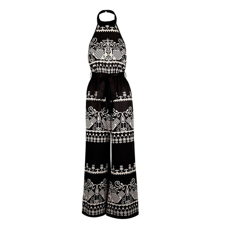 Dame jumpsuit med elegant halterdesign og stilige mønsterdetaljer Skjora