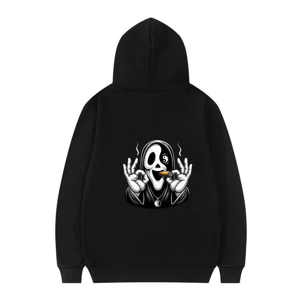 Dame hoodie med kunstnerisk hodeskalleprint og avslappet passform Skjora