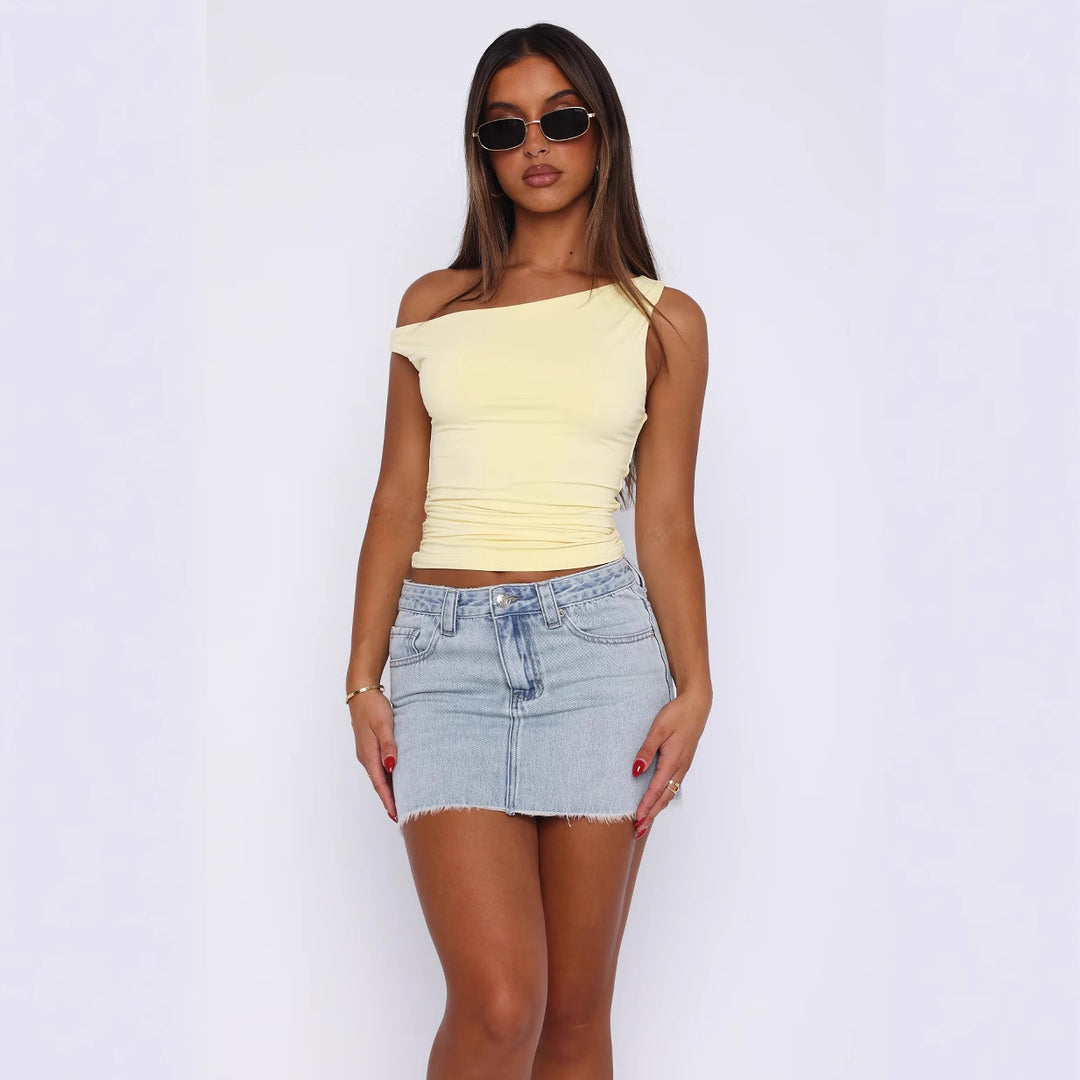 Dame Crop-Top med blomsterdesign og off-shoulder snitt Skjora