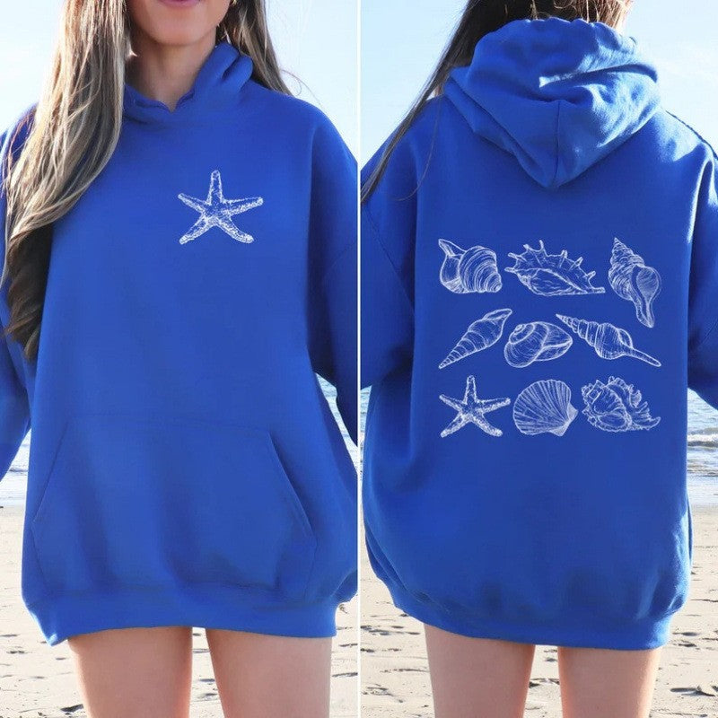 Kvinners oversized hettegenser med maritimt skalldesign Skjora