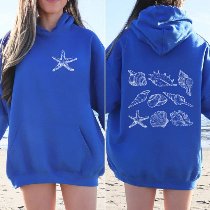Kvinners oversized hettegenser med maritimt skalldesign Skjora