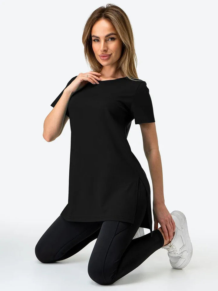 Dame casual longline T-skjorte med sidesplitter og høy slitasjekomfort Skjora