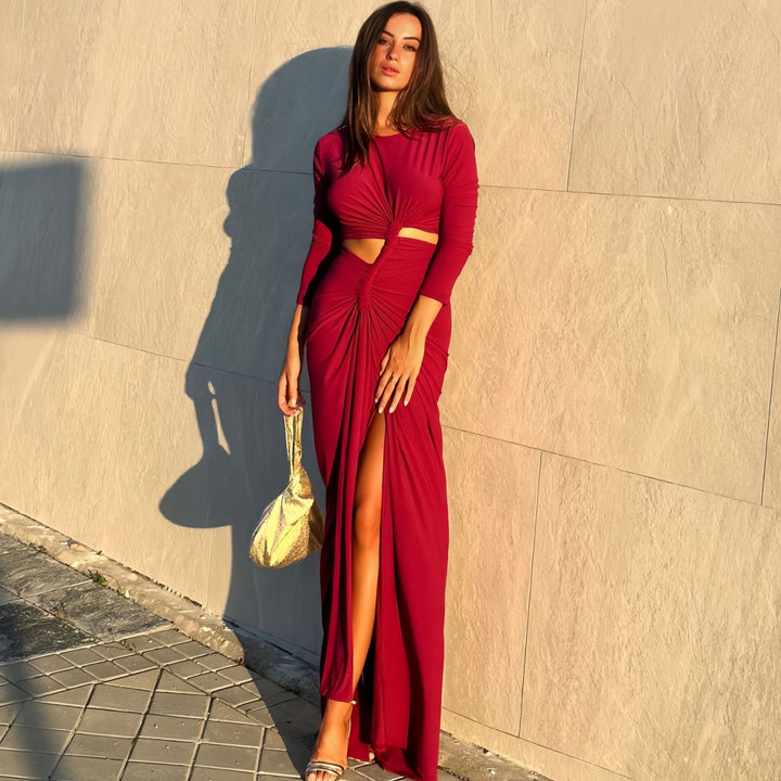 Damer elegant omslagkjole med raffinerte draperinger og cut-out-detaljer Skjora