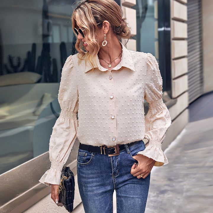 Dames elegant bluse med pufferm og tekstur Skjora