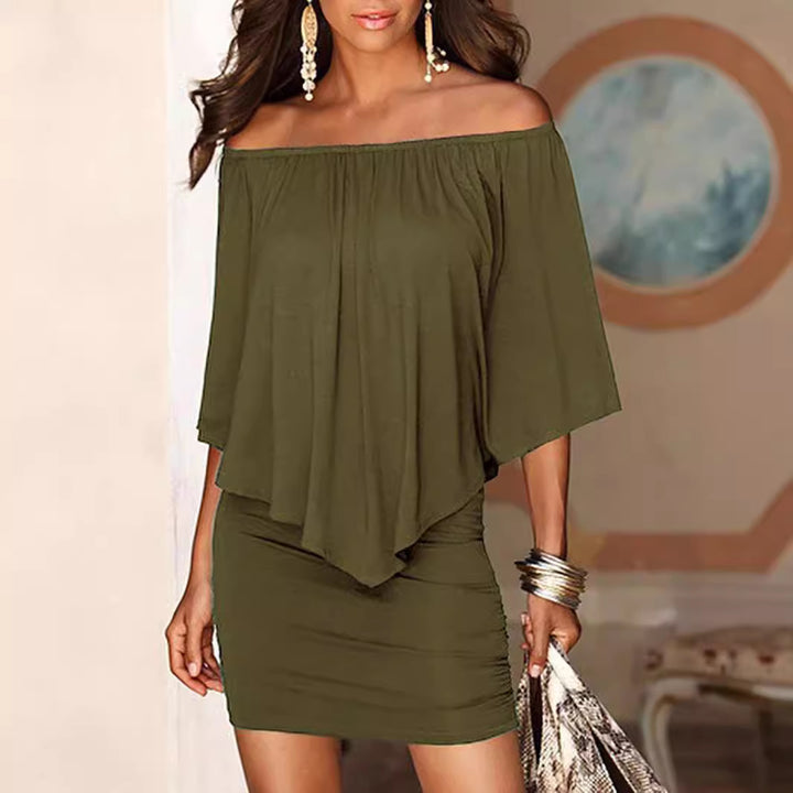 Dame Off-Shoulder Minikjole med flytende overdel og midjev betoning Skjora