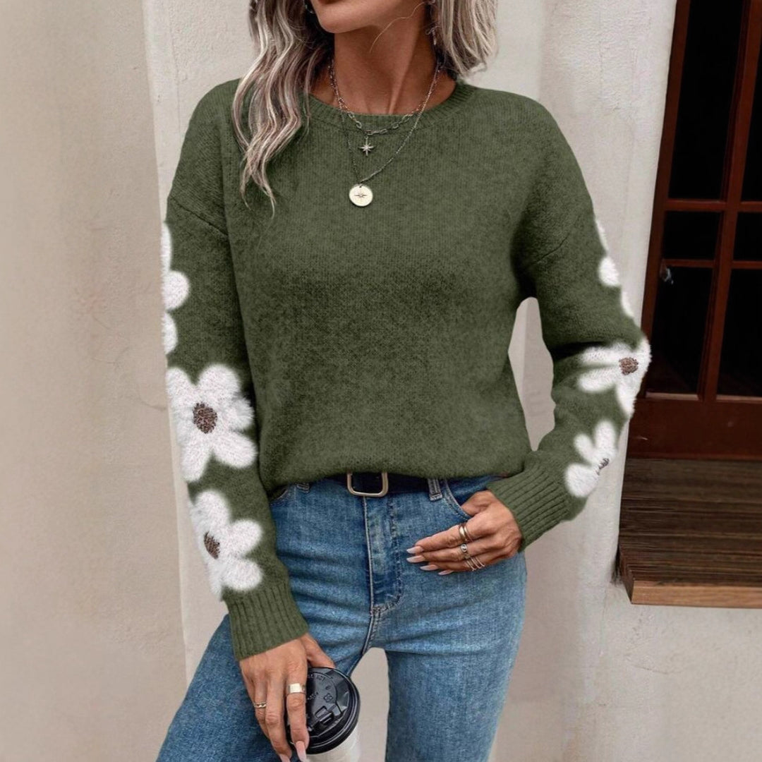 Kvinnesweater med blomstermønster og teksturert jersey Skjora