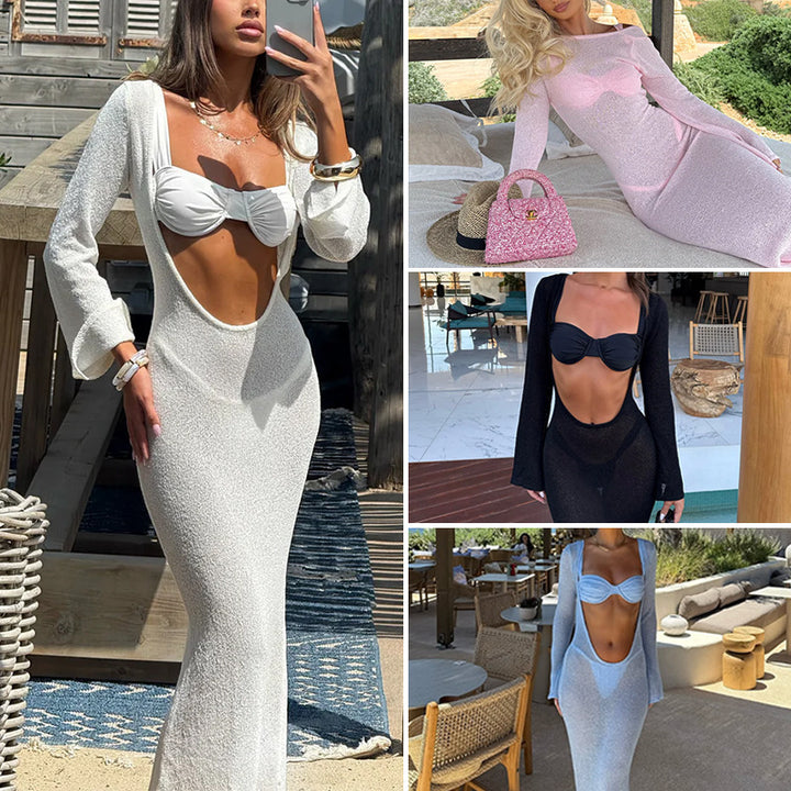 Damen Elegante und luftige Strandrobe mit tiefem V-Ausschnitt und seidigem Finish Skjora