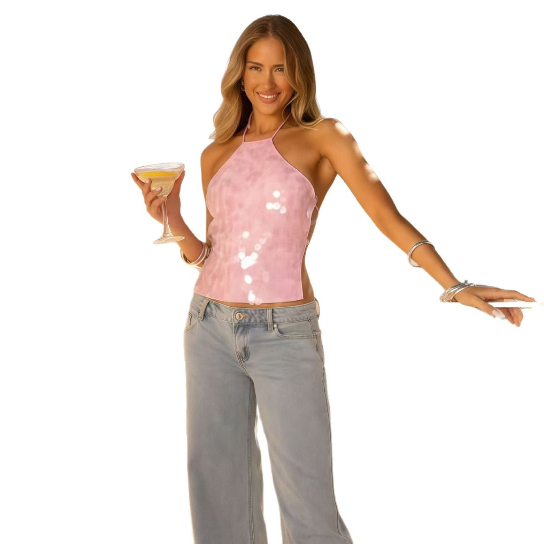 Damer Glamorous Paljett Topp med Asymmetrisk Halter Design