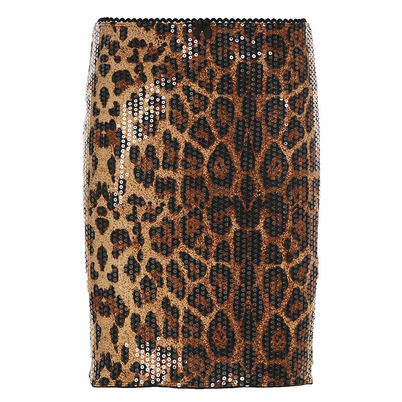 Dame miniskjørt med glamorøst paljett-leopardmønster og figurformende snitt Skjora