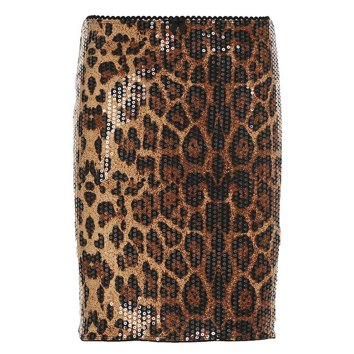 Dame Glitrende Miniskjørt i Leopardmønster Skjora