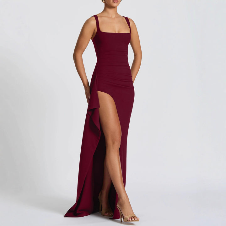 Dame Elegant Maxikjole med sidelængde og raffinerede rynkeelementer Skjora