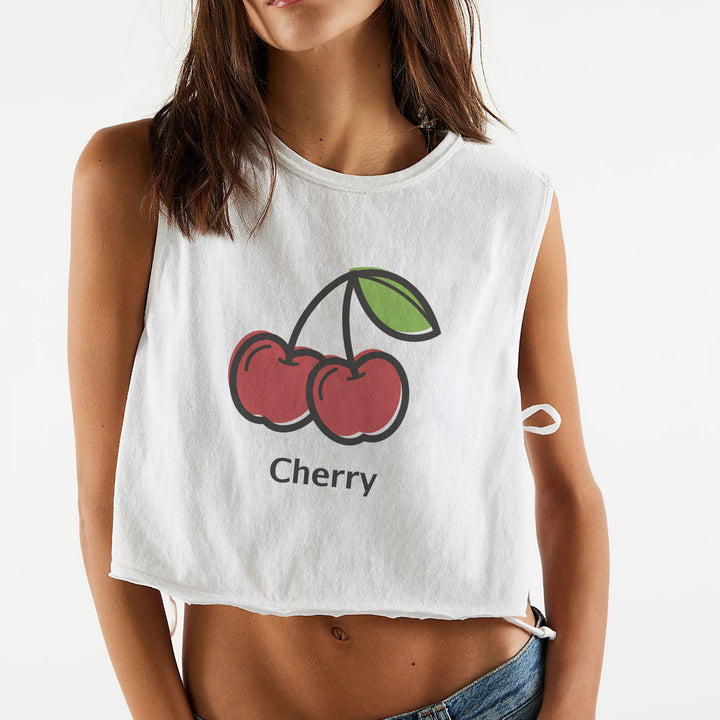 Dame crop topp med fruktig motiv og avslappet snitt Skjora