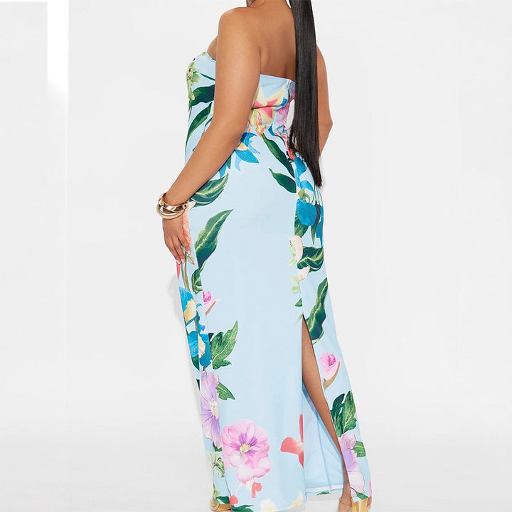 Dame maxikjole i elegant bandeau-stil med blomstermønster Skjora