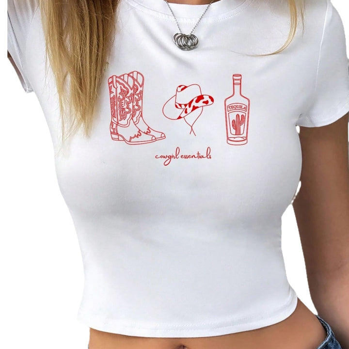 Women's Crop T-Shirt with Creative Cowboy Design Skjora