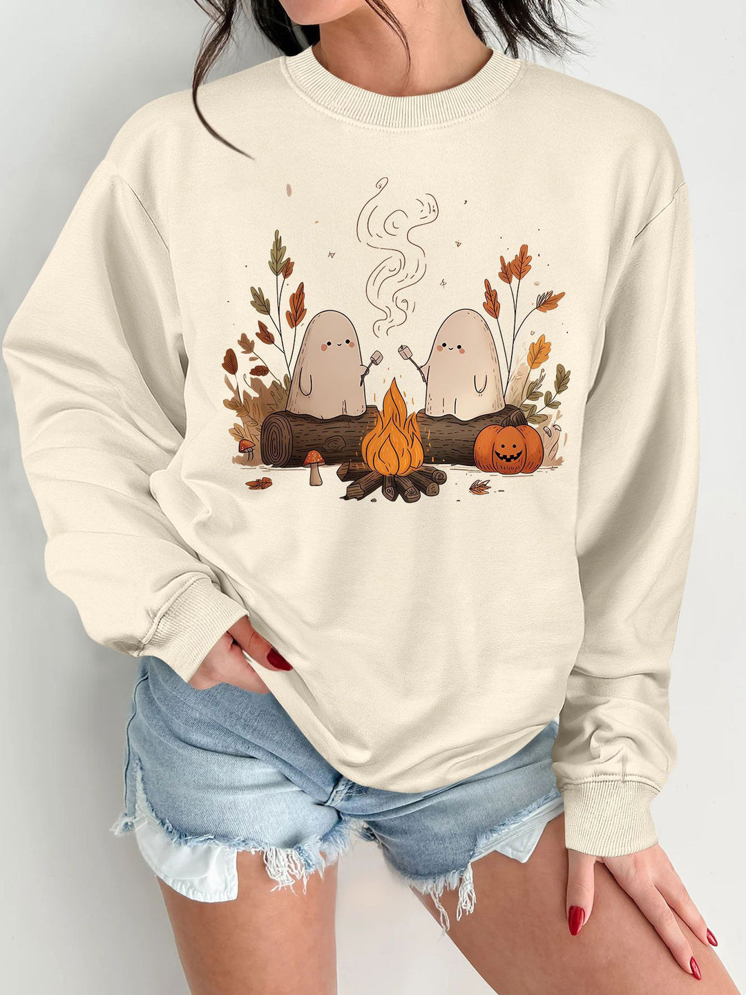 Dame sweatshirt med leken skummel motiv og komfortabel passform Skjora