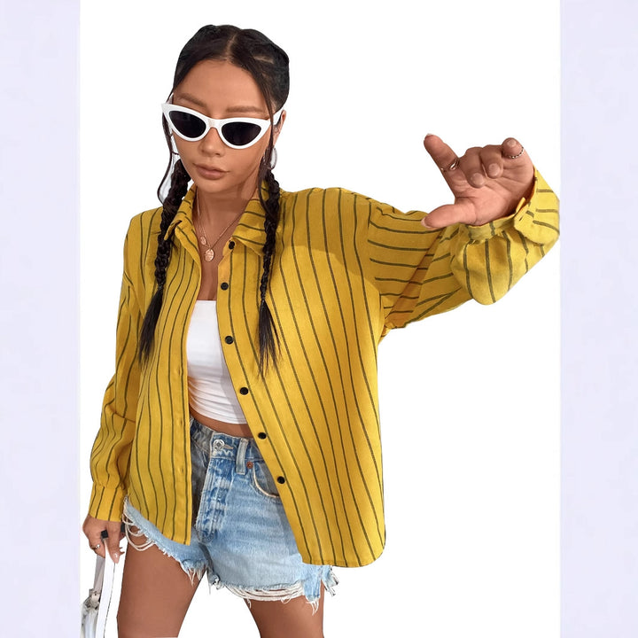 Kvinnes stripete skjorte bluse med lett stoff og behagelig passform Skjora