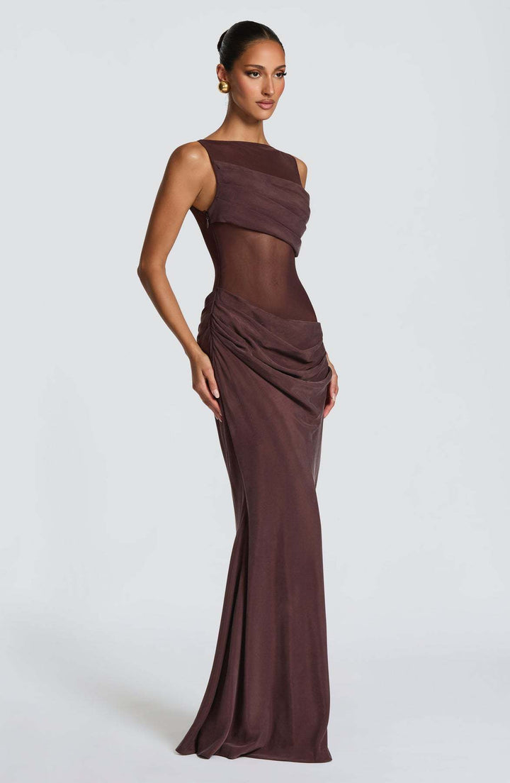 Damer Elegant Kveldsdress med Transparent Top og Raffinerte Volanger
