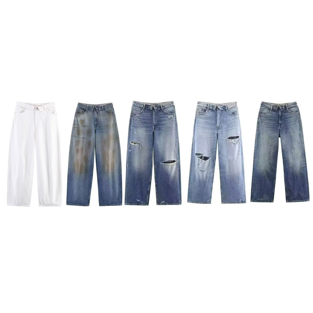 Damer høy kvalitets Destroyed jeans i avslappet baggy-stil med moderne detaljer Skjora