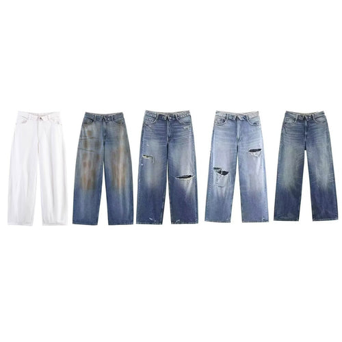 Damer høy kvalitets Destroyed jeans i avslappet baggy-stil med moderne detaljer Skjora
