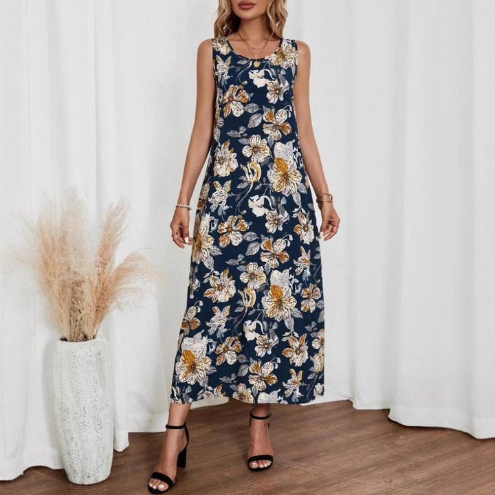 Dame Langt Sommerkjole med blomsterprint og elegant snitt Skjora