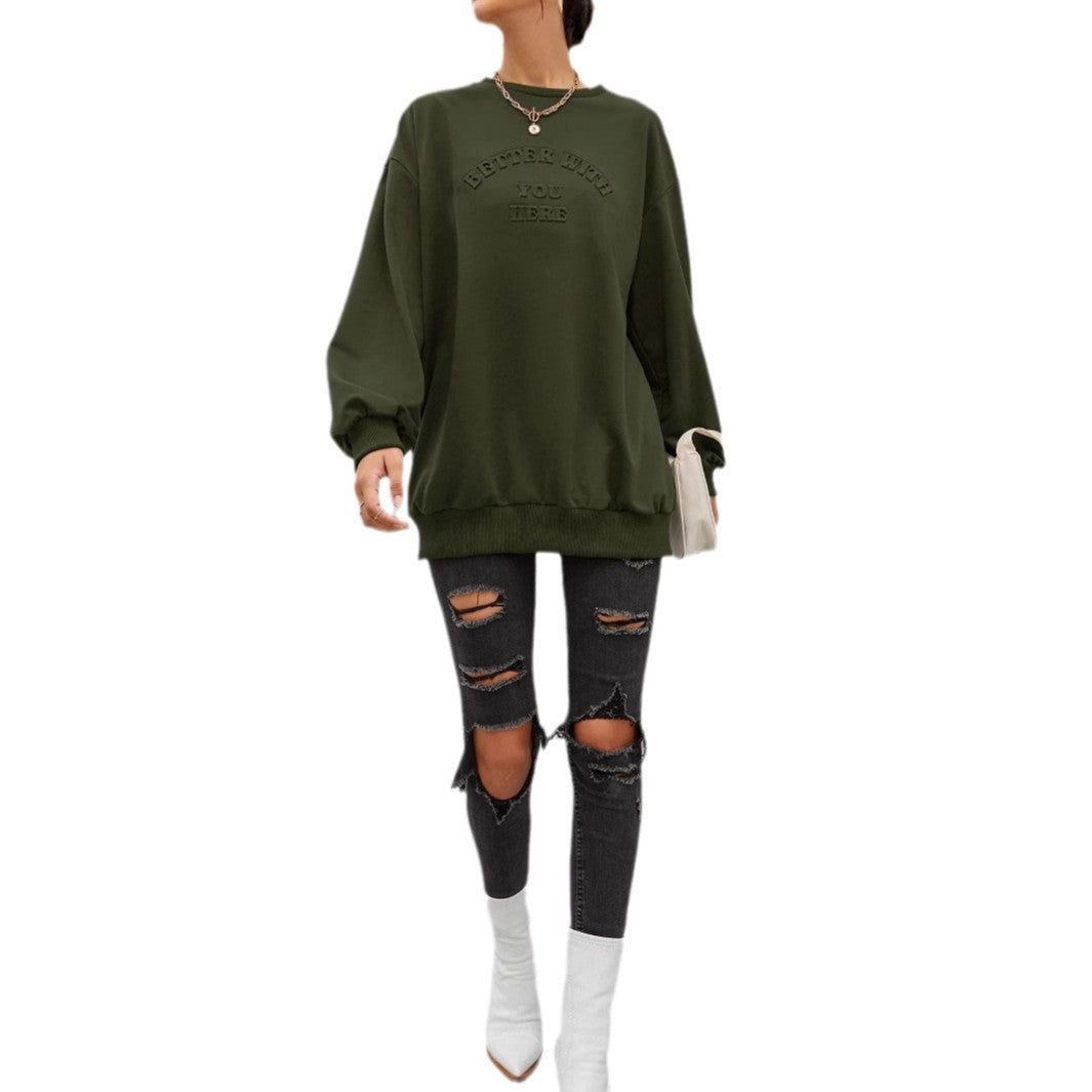 Dame casual sweatshirt med preget trykk Skjora