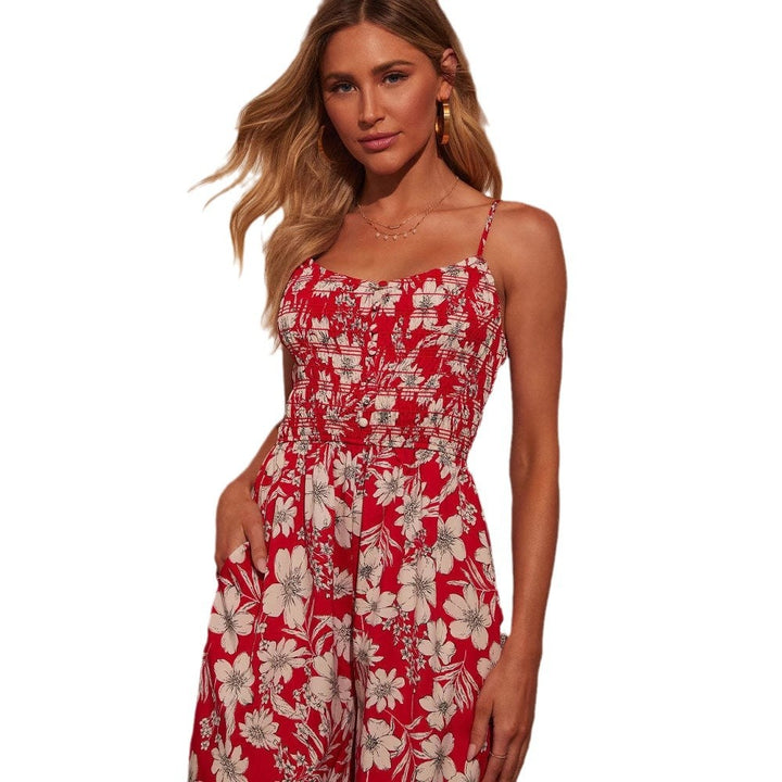 Kvinne maxi kjole med blomsterdesign og elastisk midje Skjora