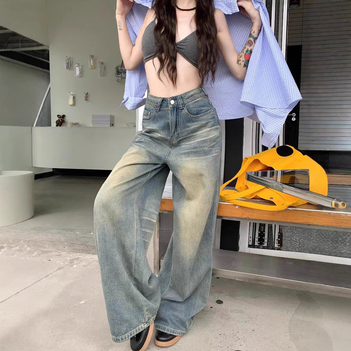 Kvinners løs passform jeans med vintageeffekter Skjora
