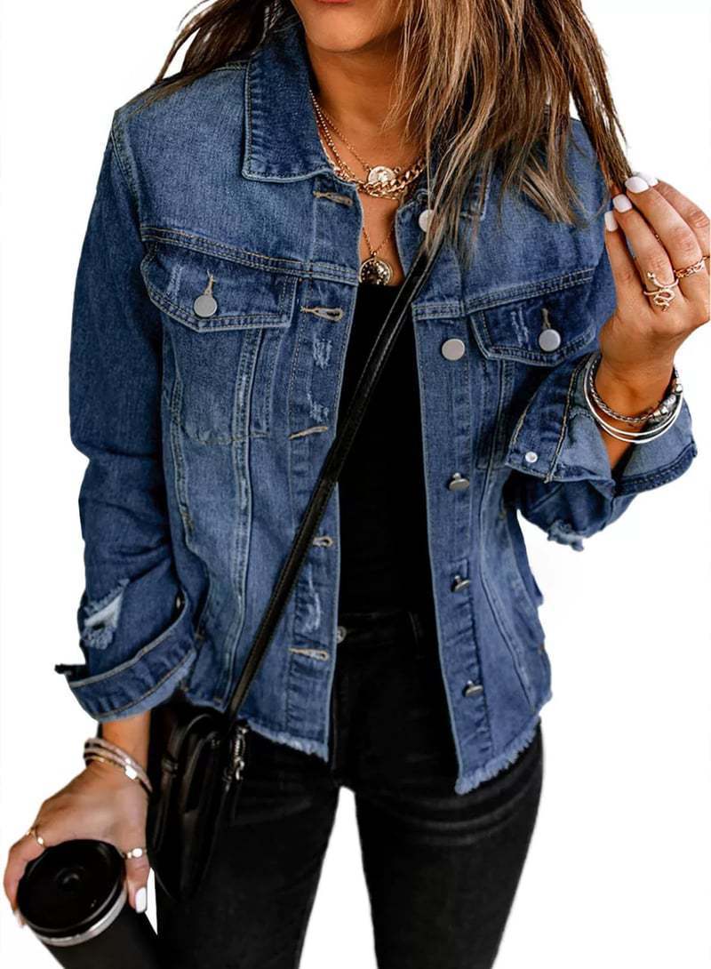 Dames casual denimjakke med slitt detaljer og klassisk snitt Skjora