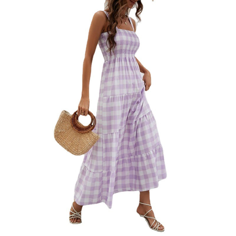 Kvinners Boho Maxi Kjole med Luftige Ruffle Detaljer og Slanke Spaghetti Stropper