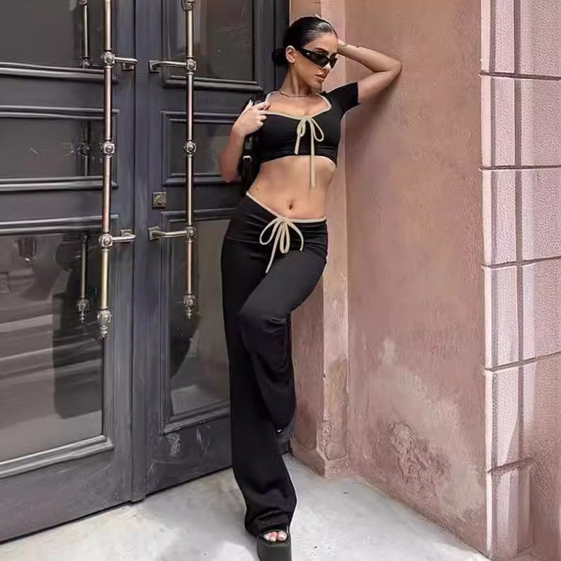 Damen moteriktig cropped topp med vid bukseåpning Skjora