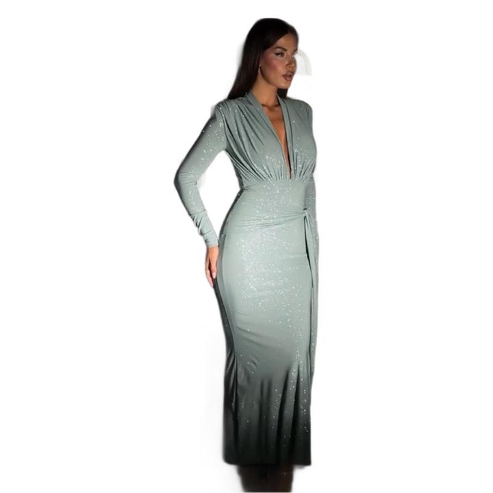 Damer Elegant Maxi Kjole med Dyp V-Hals og Figur-Fasong Silhuett Skjora